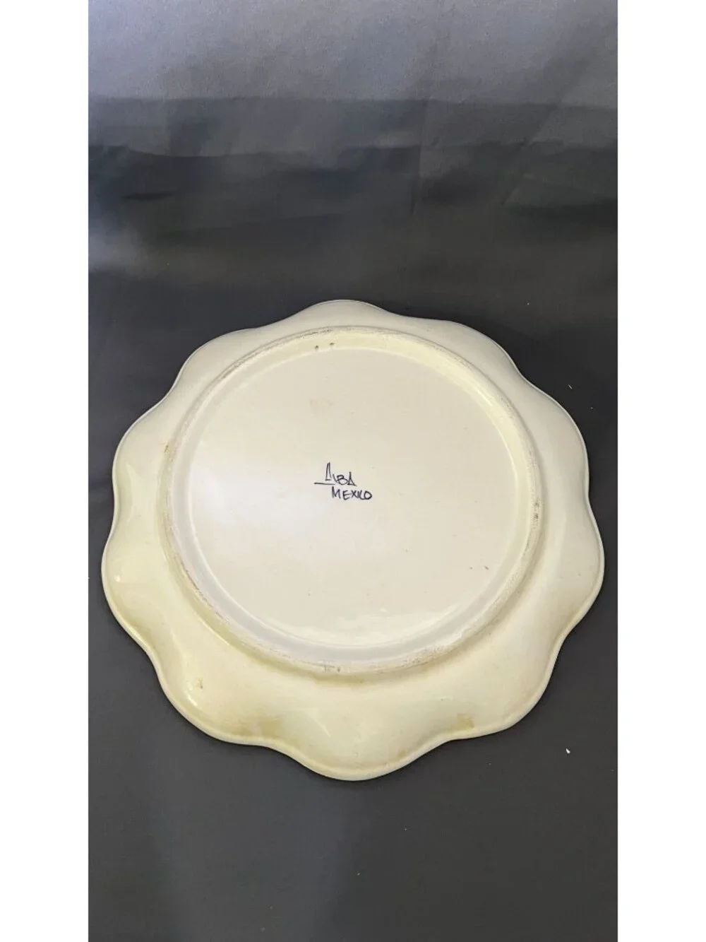 Hand-Painted Mexican Ceramic Scalloped Platter With Floral Design